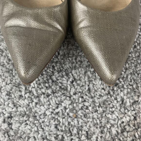 Stuart Weitzman Shoes Womens Size 9.5 Gold Pointed Toe Kitten Heel Pumps Leather - Picture 7 of 10